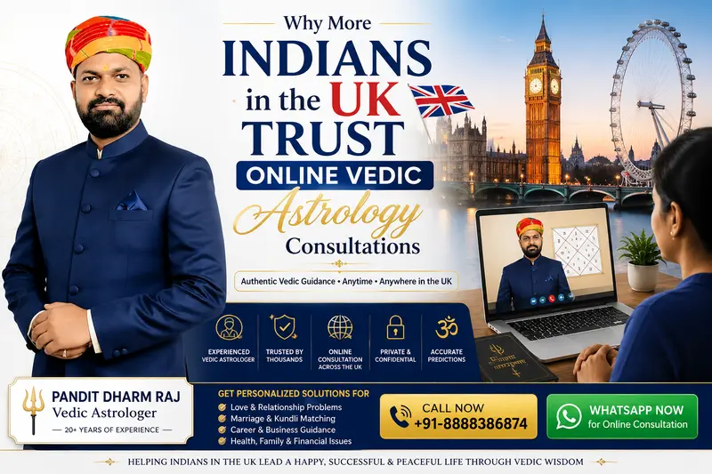 Indian family in the UK consulting an experienced Vedic astrologer online through a video consultation for career, marriage, and Kundli guidance.