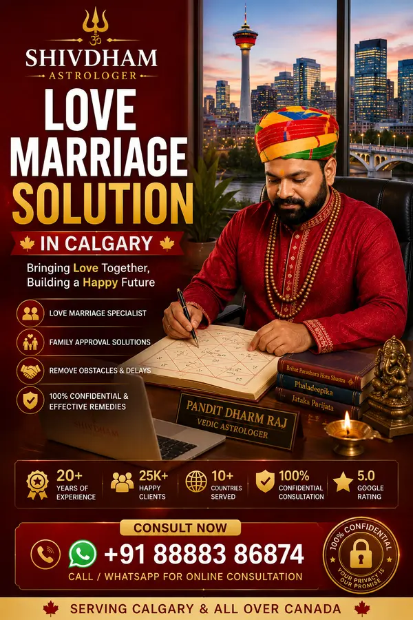 Love Marriage Solution in Calgary by trusted Indian Vedic Astrologer for relationship and marriage guidance