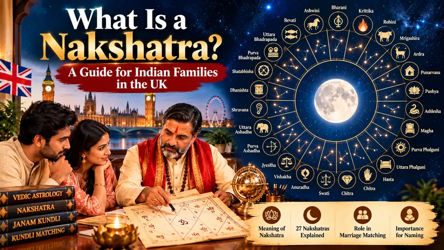 Vedic astrology Nakshatra chart explaining the 27 lunar constellations for Indian families in the UK